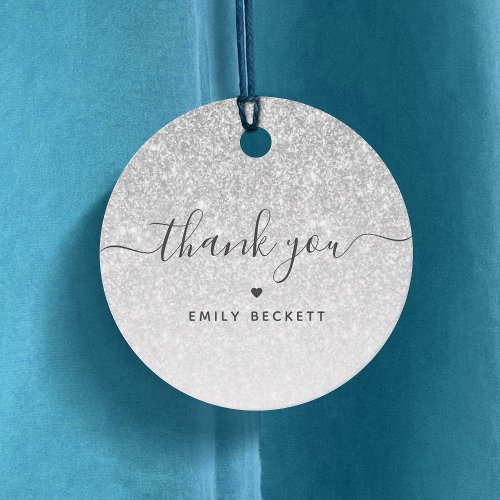 Elegant Silver Glitter Thank You Favor Tags