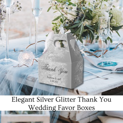 Elegant Silver Glitter Thank You Wedding Favor Boxes