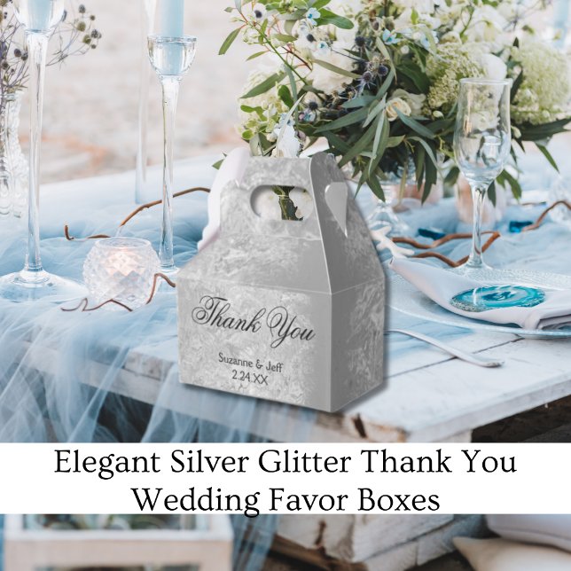 Elegant Silver Glitter Thank You Wedding Favor Boxes (Elegant Silver Glitter Thank You Wedding Favor Box)