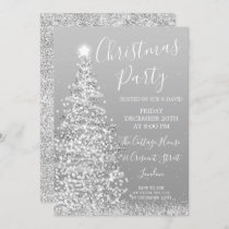 Elegant Silver Glitter Tree Christmas Party  Invitation