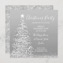Elegant Silver Glitter Tree Christmas Party  Invitation