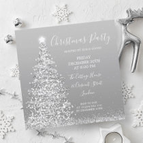 Elegant Silver Glitter Tree Christmas Party  Invitation