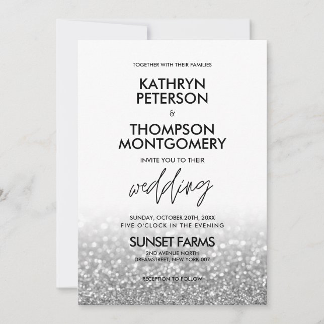 Elegant Silver Glitter Trendy Wedding Invitation (Front)