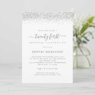 Elegant Silver Glitter Twenty First Birthday Party Invitation