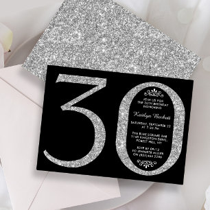 Elegant Silver Glitter Typography 30th Birthday Invitation