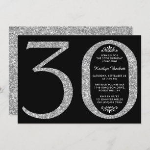Elegant Silver Glitter Typography 30th Birthday Invitation