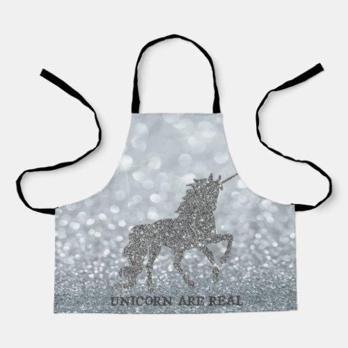 Elegant Silver Glitter Unicorn  Bokeh Apron