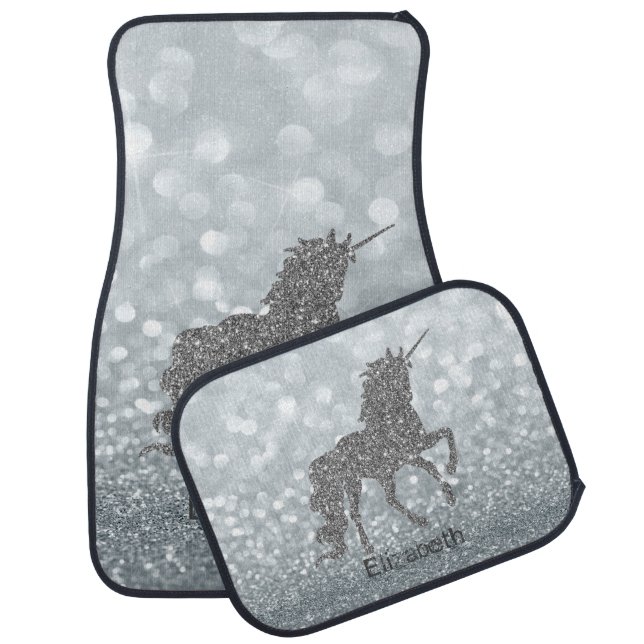 Elegant Silver Glitter Unicorn , Bokeh Car Floor Mat (Set)