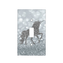Elegant Silver Glitter Unicorn , Bokeh Light Switch Cover