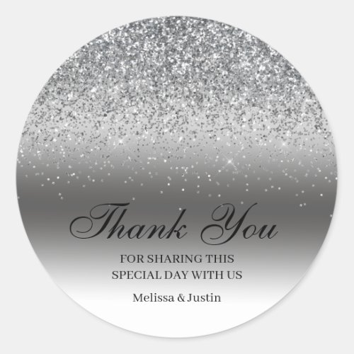 Elegant Silver Glitter Wedding Classic Round Sticker