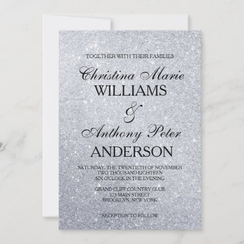 Elegant Silver Glitter Wedding Invitation