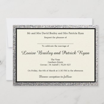 Elegant Silver Glitter Wedding Invitation by CleanGreenDesigns at Zazzle