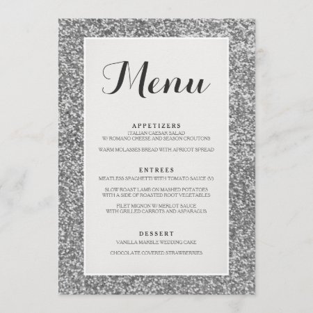 Elegant Silver Glitter Wedding Menu Card