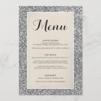 Elegant Silver Glitter Wedding Menu Card by SimplyInvite at Zazzle