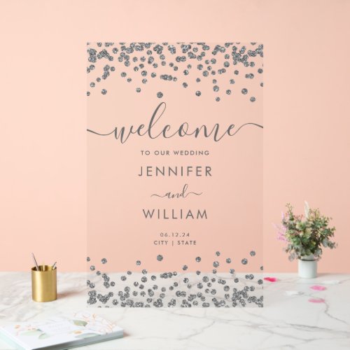 Elegant Silver Glitter Wedding Party Welcome  Acrylic Sign