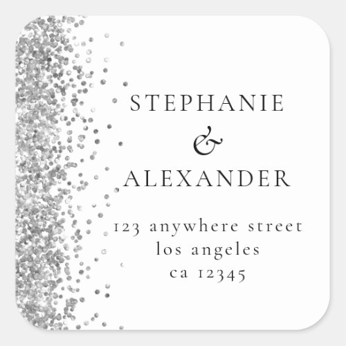 Elegant Silver Glitter Wedding Return Name Address Square Sticker