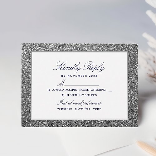 Elegant Silver Glitter Wedding RSVP Card