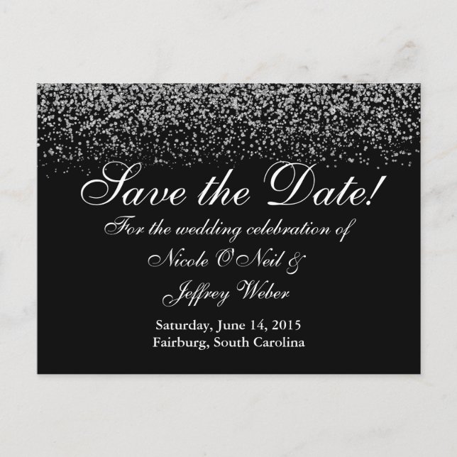 Elegant Silver Glitter Wedding Save the Date Announcement Postcard (Front)