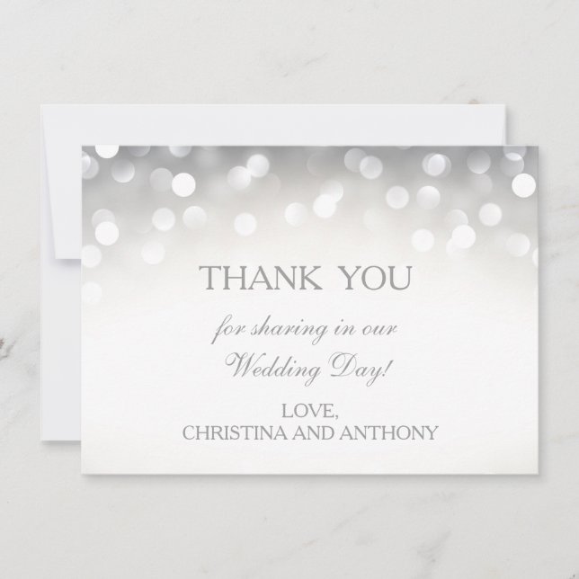 Elegant Silver Glitter Wedding Thank You Note (Front)