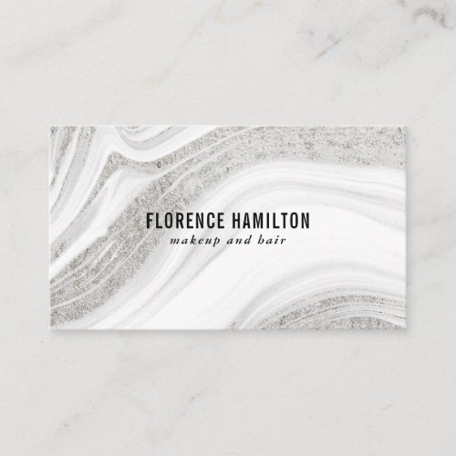 Elegant silver glitter white marble makeup hair business card