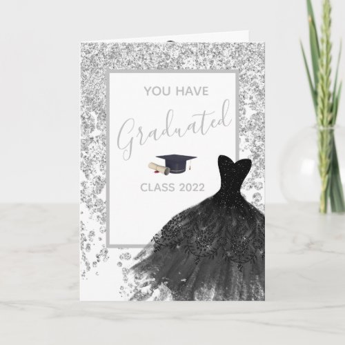 Elegant Silver Glittery Dress Grad Photo Card