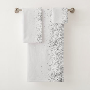 Elegant Silver Glittery Glam Bath Towel Set