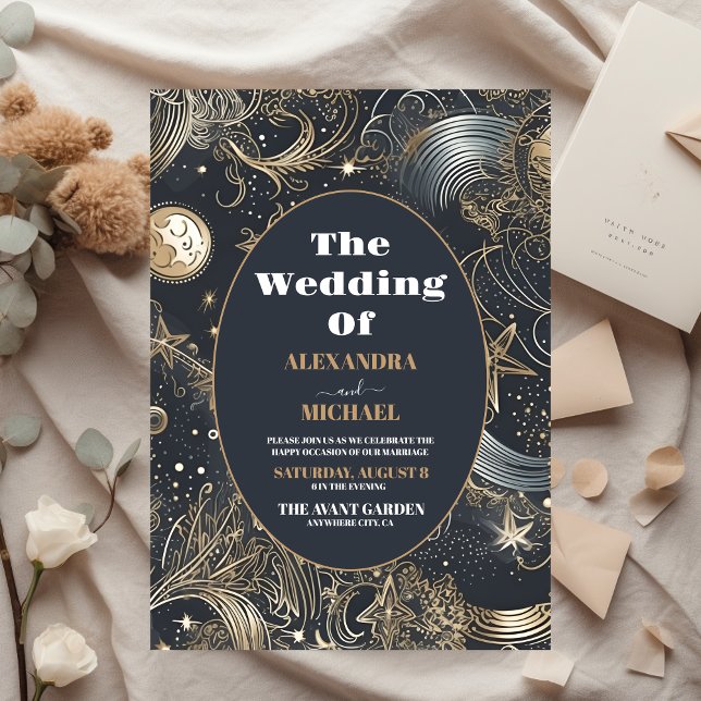Elegant Silver Gold Celestial Wedding Invitation (Creator Uploaded)