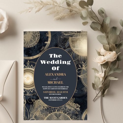 Elegant Silver Gold Celestial Wedding Invitation