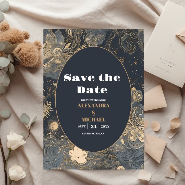 Elegant Silver Gold Celestial Wedding Save The Date (Creator Uploaded)