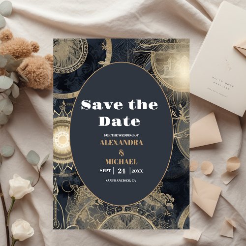 Elegant Silver Gold Celestial Wedding Save The Date