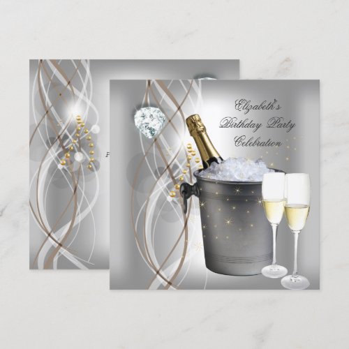 Elegant Silver Gold Champagne Birthday Party Custom Invitations