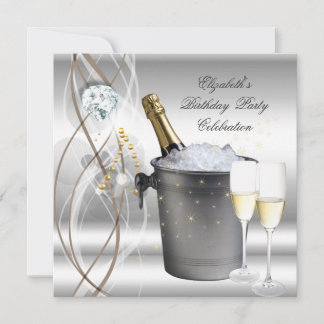 Elegant Silver Gold Champagne Birthday Party Invitation