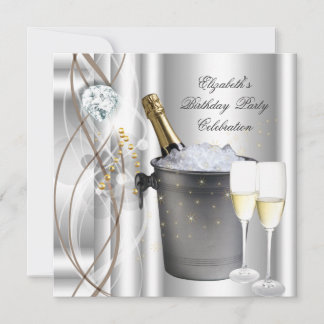 Elegant Silver Gold Champagne Birthday Party Invitation