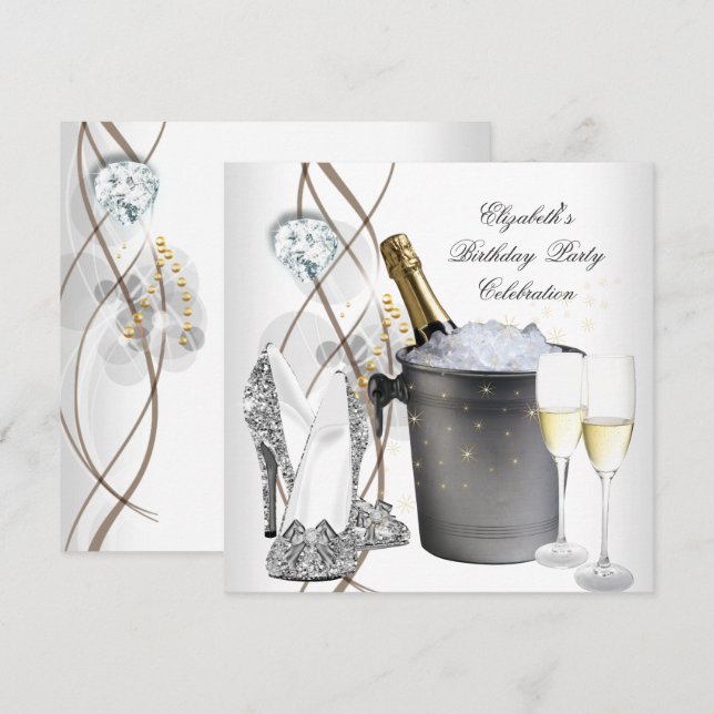 Elegant Silver Gold Champagne High Heels Party Invitation (Front/Back)