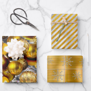 Elegant silver gold Christmas ornaments holidays W Wrapping Paper Sheets