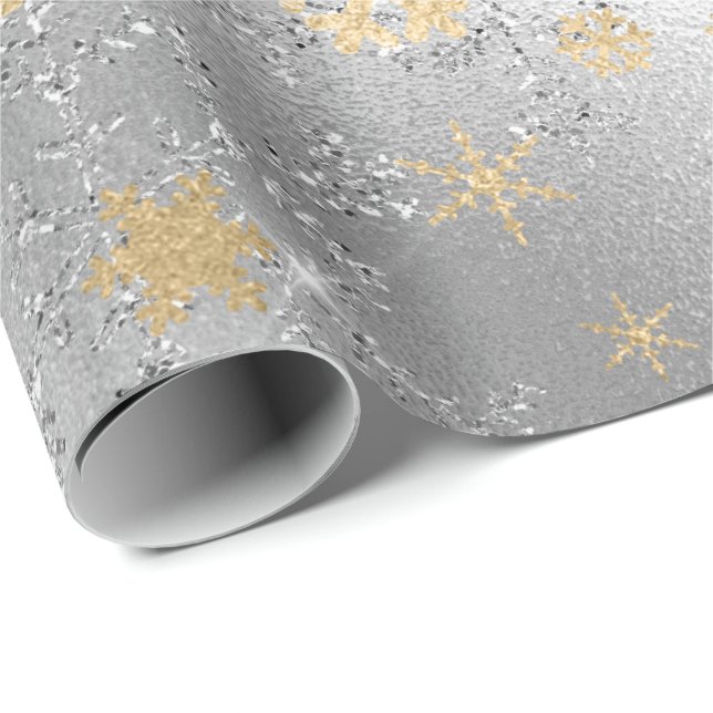Elegant Silver Gold Christmas Snowflake Pattern Wrapping Paper (Roll Corner)