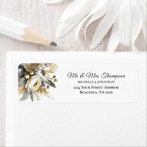 Elegant Silver Gold Christmas Winter Wedding Label