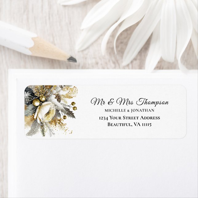Elegant Silver Gold Christmas Winter Wedding Label (Insitu)