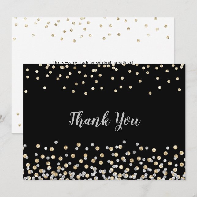 Elegant Silver Gold Confetti Thank You Card (Front/Back)