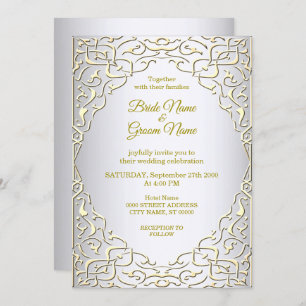 Elegant Silver Gold Decorative Wedding Invitation