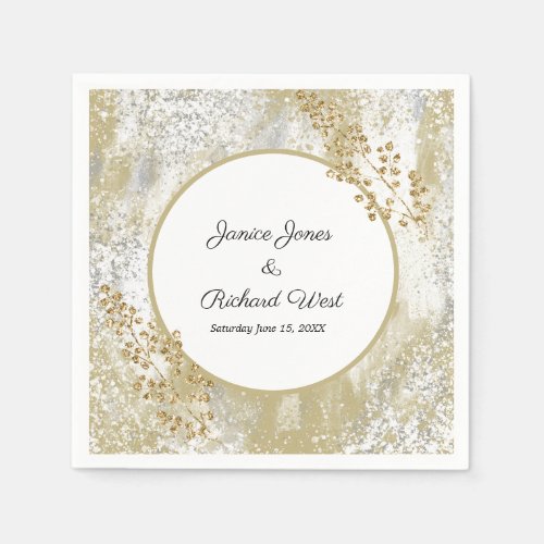 Elegant Silver Gold Frame Custom Wedding Napkins