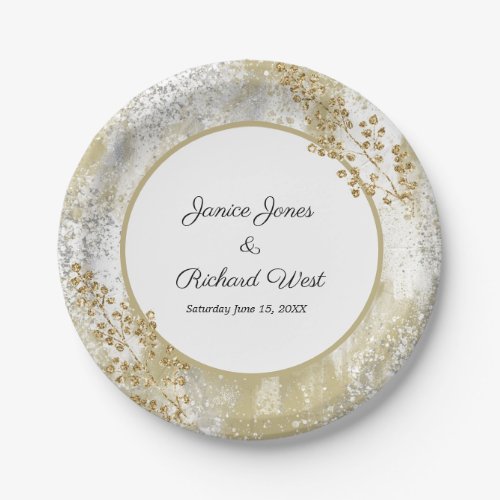 Elegant Silver Gold Frame Custom Wedding  Paper Plates
