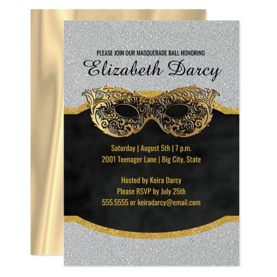 Elegant Silver Gold Glitter Masquerade Party Fancy Invitation | Zazzle.com