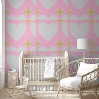 Elegant Silver Gold Heart & Half Stars Grey Pink
