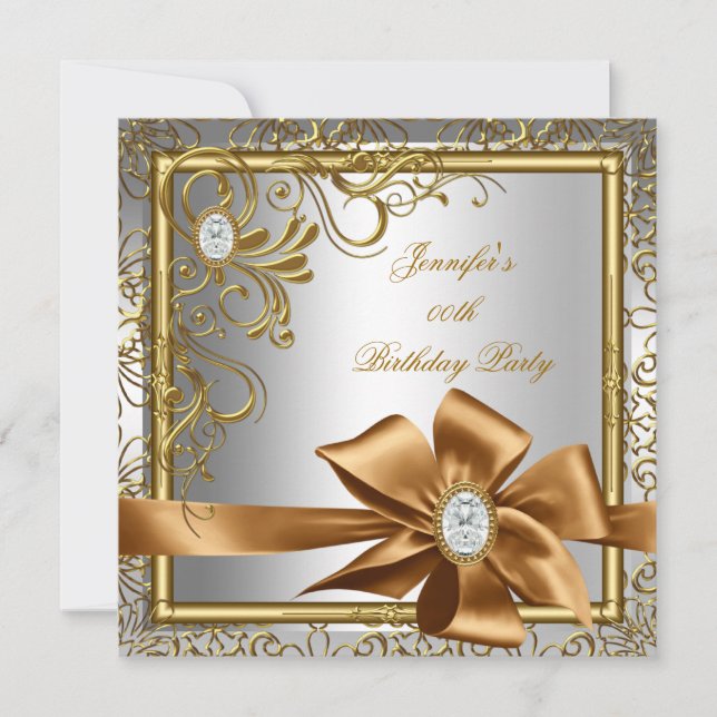 Elegant Silver Gold Jewel image Birthday Party Invitation (Front)