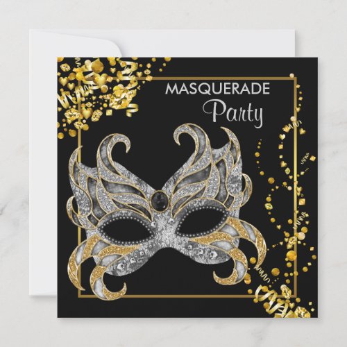 Elegant Silver Gold Masquerade Party Invitation