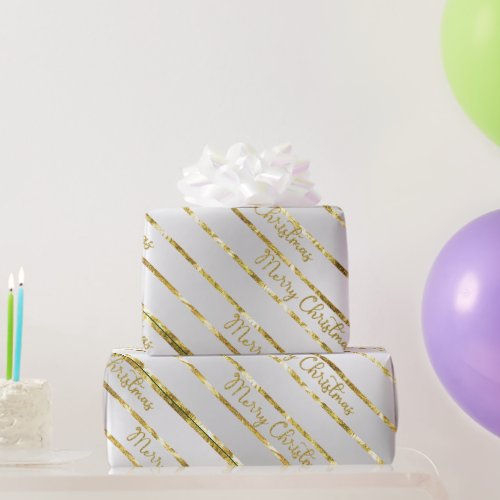 Elegant Silver Gold Merry Christmas  Wrapping Paper