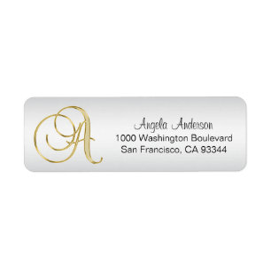 Elegant Silver Gold Monogram Letter 'A' Return Label