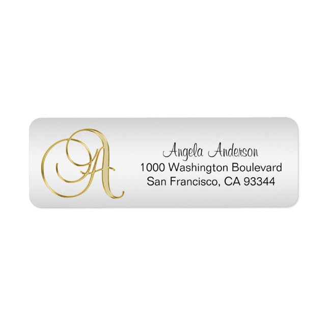 Elegant Silver Gold Monogram Letter 'A' Return Label (Front)