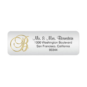Elegant Silver Gold Monogram Letter 'B' Return Label